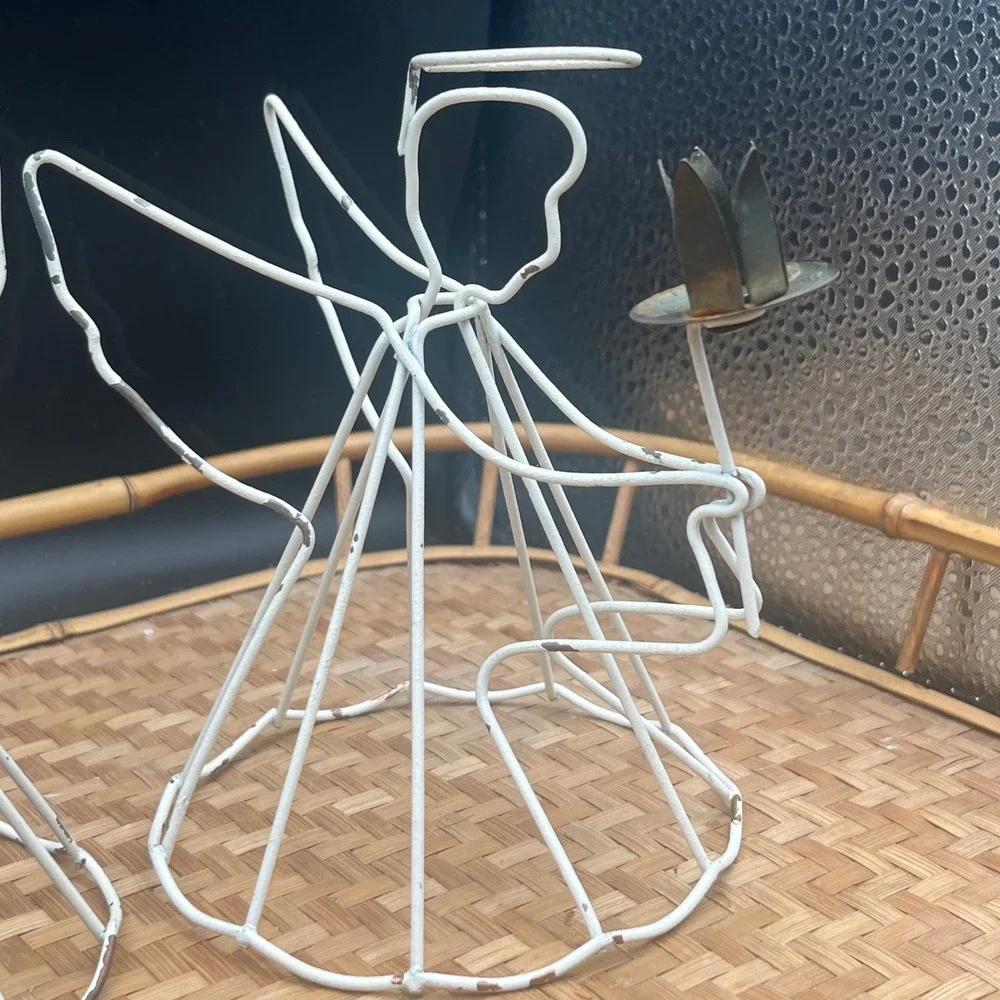 Vintage set‎ of two Wire Angel Candle Holder Christmas Decoration